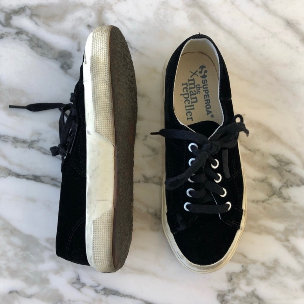 Superga Black Velvet Low Top Sneakers